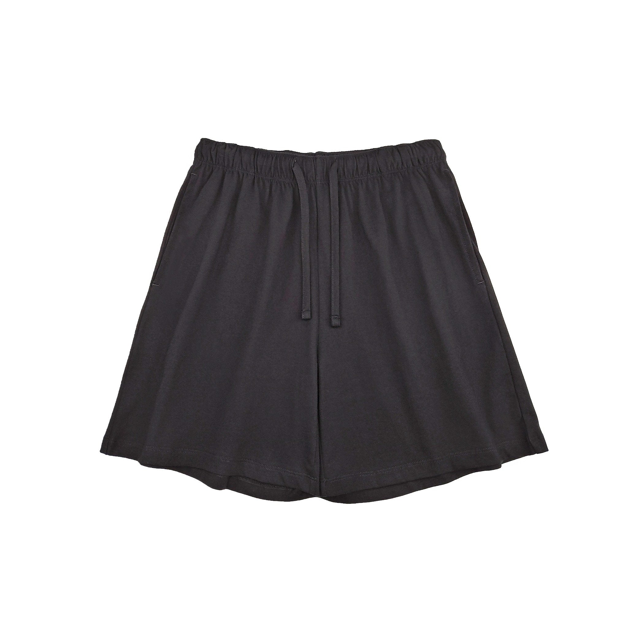 Black linen blend women’s drawstring shorts with a relaxed fit, high waist design